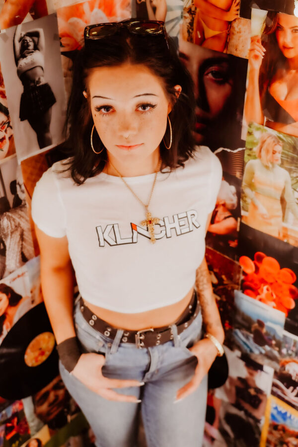 White Crop Top T-Shirt with Klincher Logo